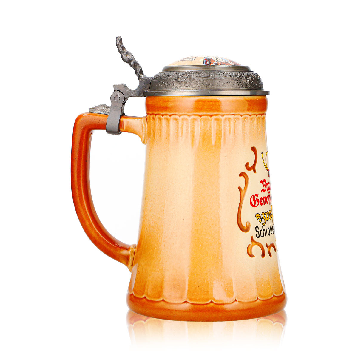 Bicchiere da birra Postbräu, boccale in terracotta da 0,8 l con coperchio in stagno, Cooperativa Birraria Ton – Vista 3