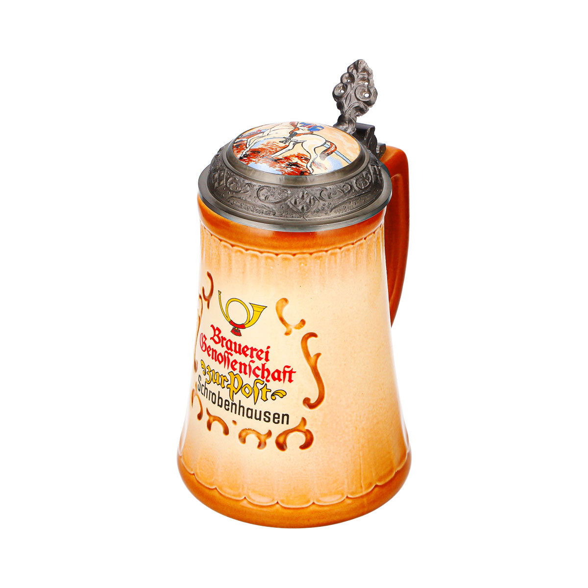 Bicchiere da birra Postbräu, boccale in terracotta da 0,8 l con coperchio in stagno, Cooperativa Birraria Ton – Vista 6