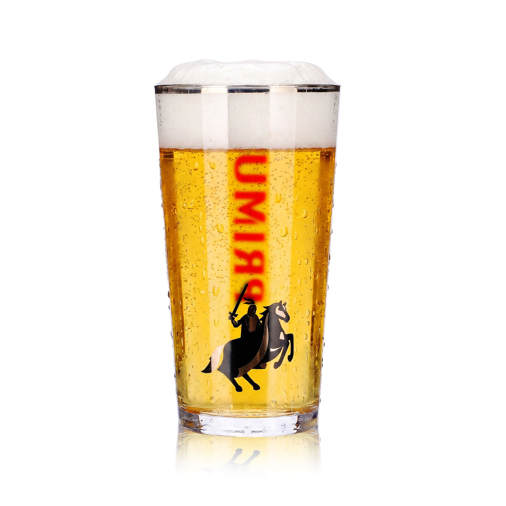 Bicchiere da birra Primus da 0,25 l con bordo platino e logo del cavaliere Rastal