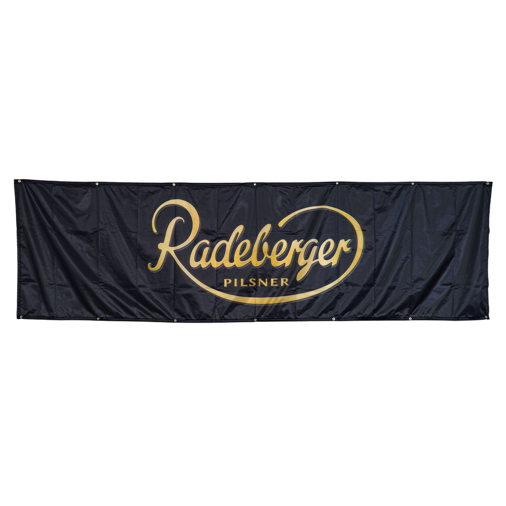 Bandiera in poliestere nero 300x82 cm con logo della birra Radeberger