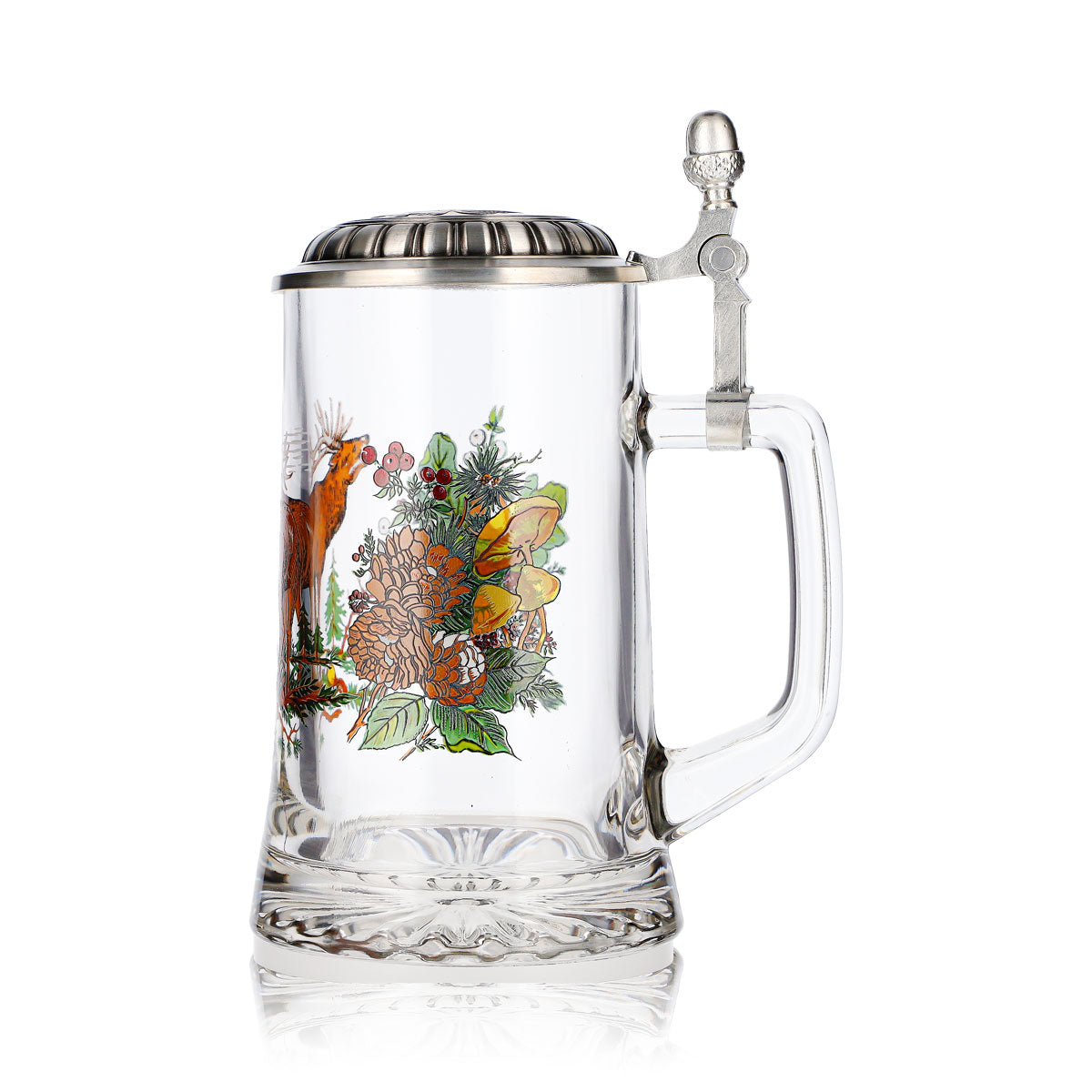 Bicchiere da birra Rastal da 0,5 l con coperchio in stagno e motivo a cervo – Vista 5
