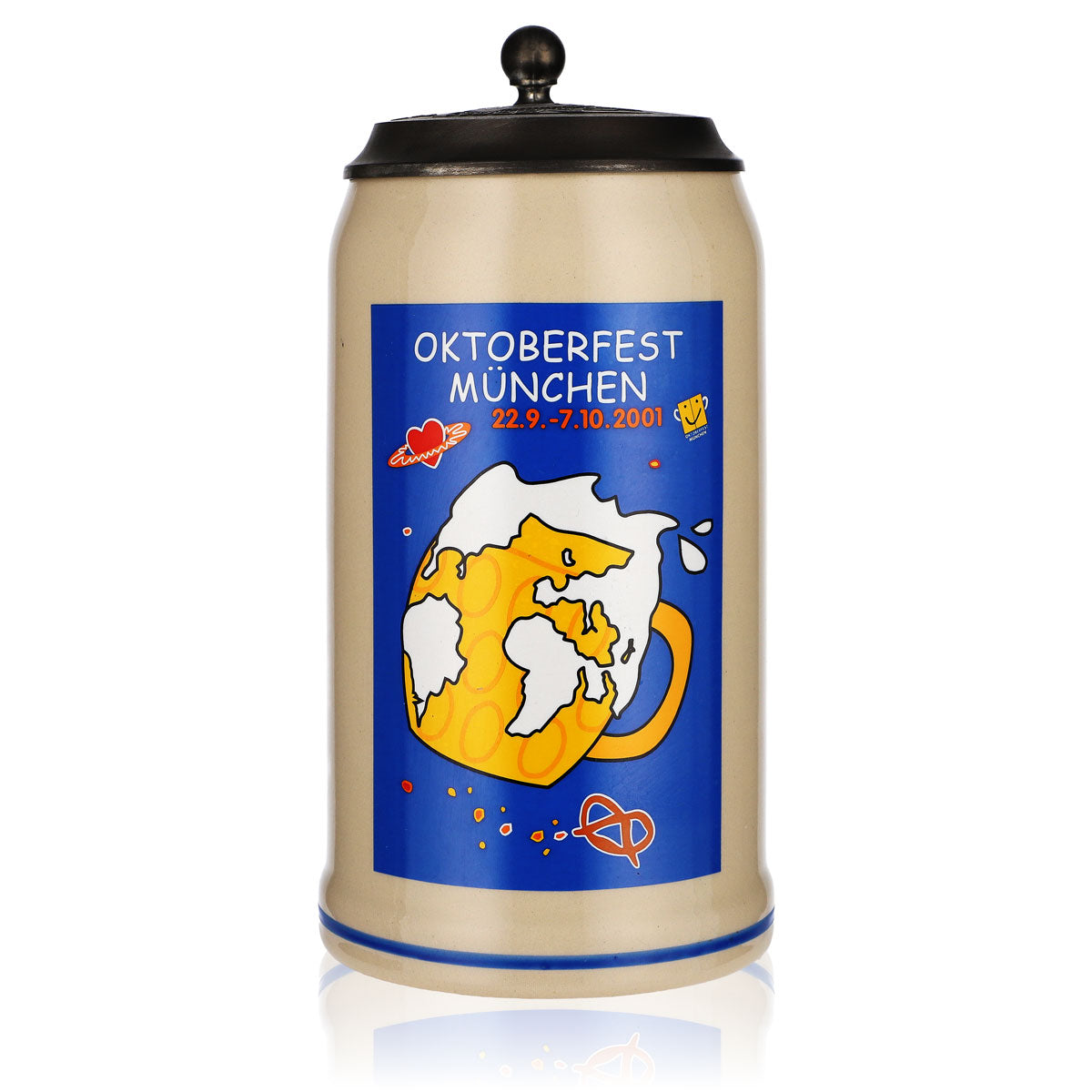 Boccale da birra Rastal 1,0 l in terracotta Oktoberfest Monaco di Baviera 2001 con coperchio in stagno Rastal
