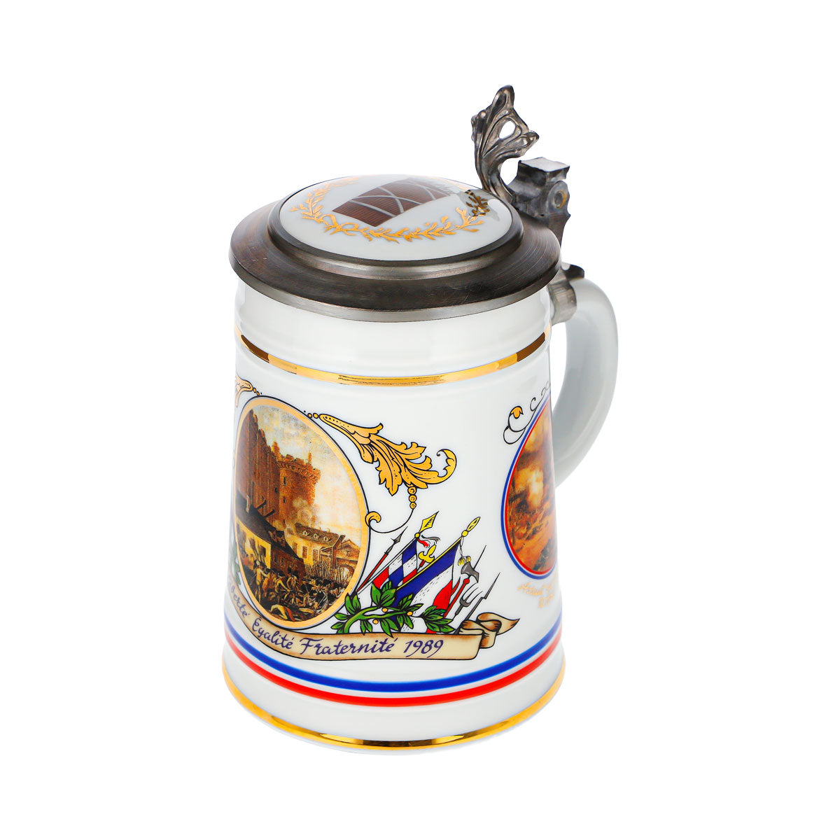 Boccale da birra Rastal “Rivoluzione francese” con coperchio in stagno, vetro e ceramica – Vista 6