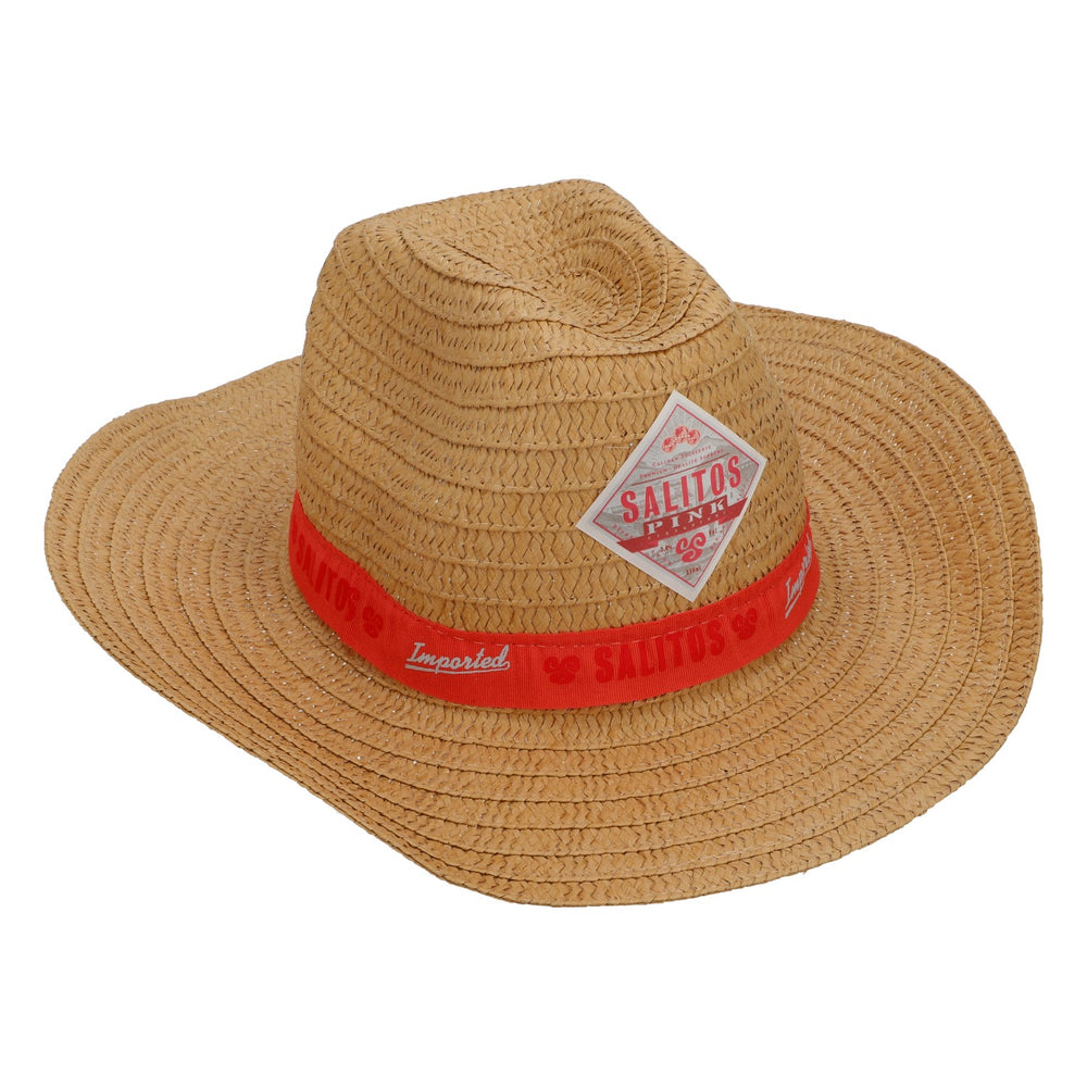 Cappello da birra Salitos Cappello di paglia vero Cappello estivo Cappello da vacanza Cappello da festa Nastro rosa