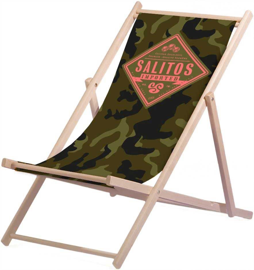 1 sedia a sdraio Salitos "Camouflage" in legno di faggio (FSC) Regolabile in altezza/pieghevole Portata fino a 95 kg Nuova