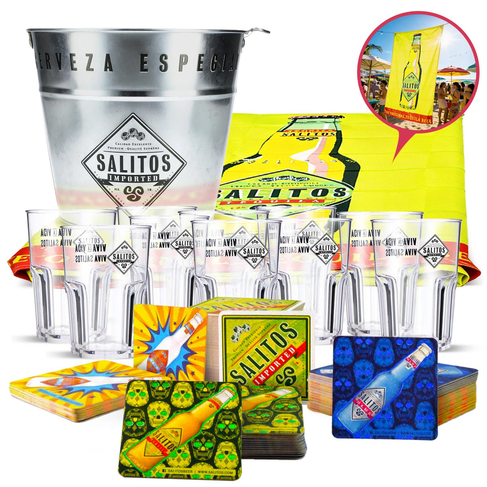 Salitos Party  Set I composto da 10 bicchieri da 0,4 l, sottobicchieri con banner e secchiello per il ghiaccio