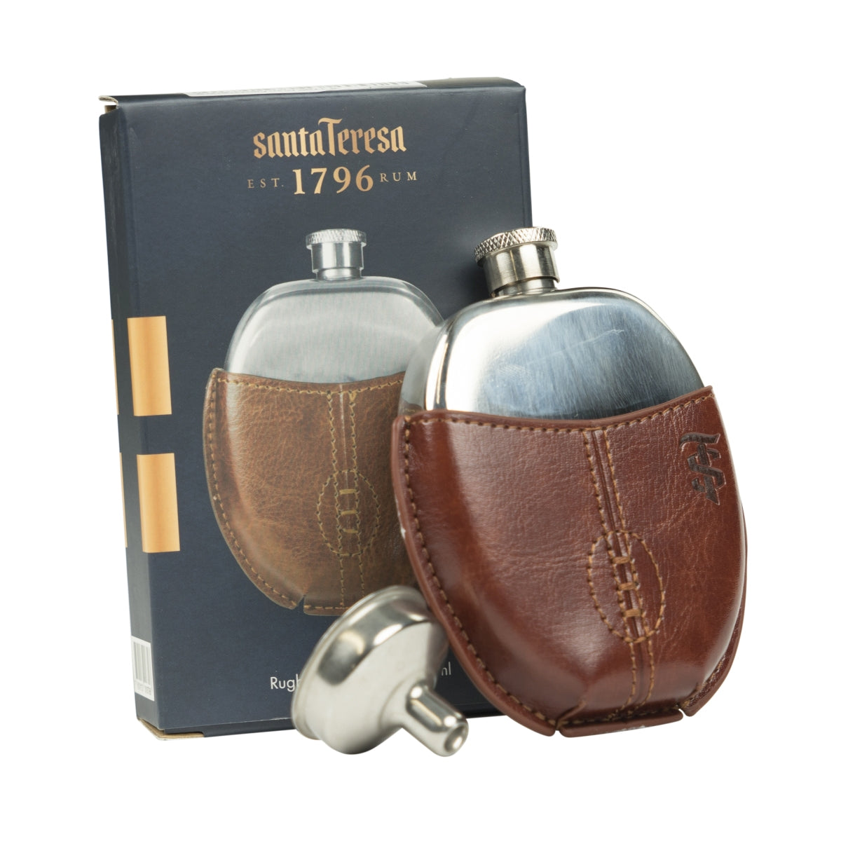 Santa Teresa 1796 Rum Flask 95 ml Rugby Ball Custodia in pelle Flask Flatman – Vista 4
