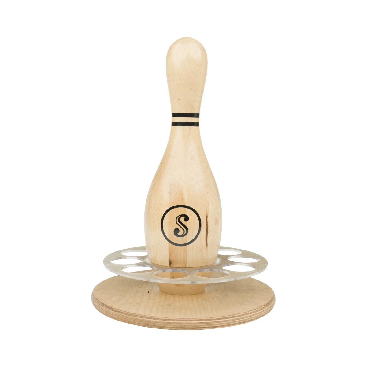Sasse Korn Shotmeter 10 bicchieri conici da bowling in legno usati, vassoio portabicchieri da bar