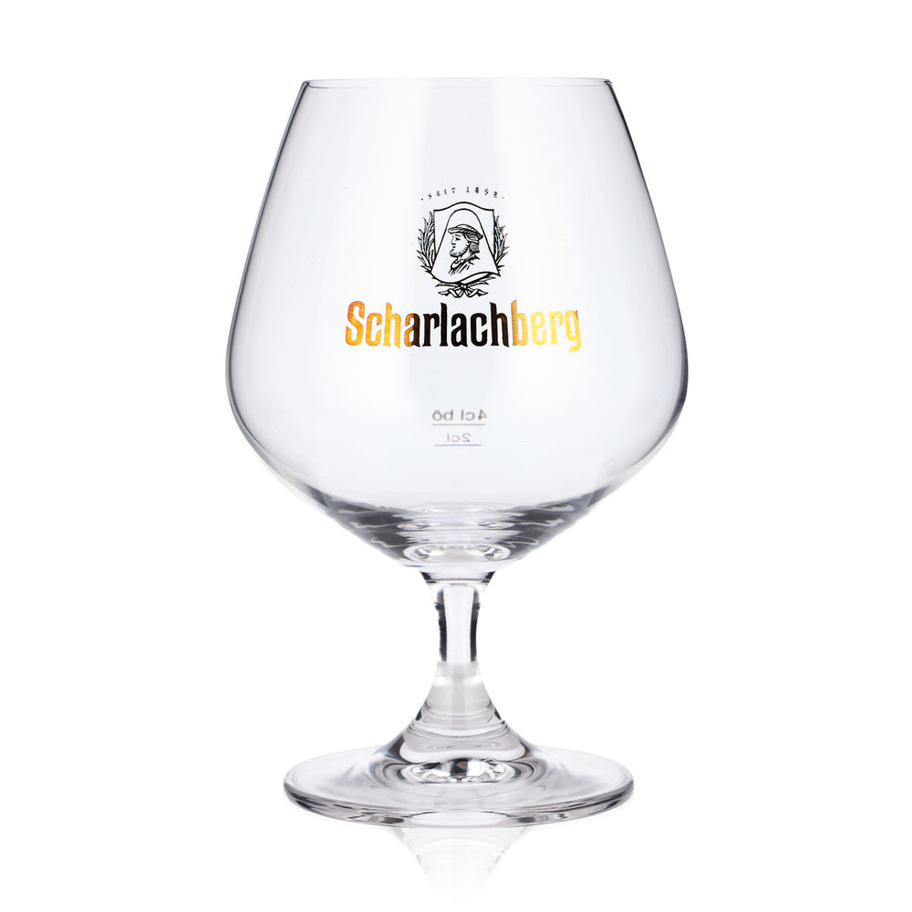 Bicchiere da cognac Scharlachberg da 4 cl, con base rotante, in rame e logo