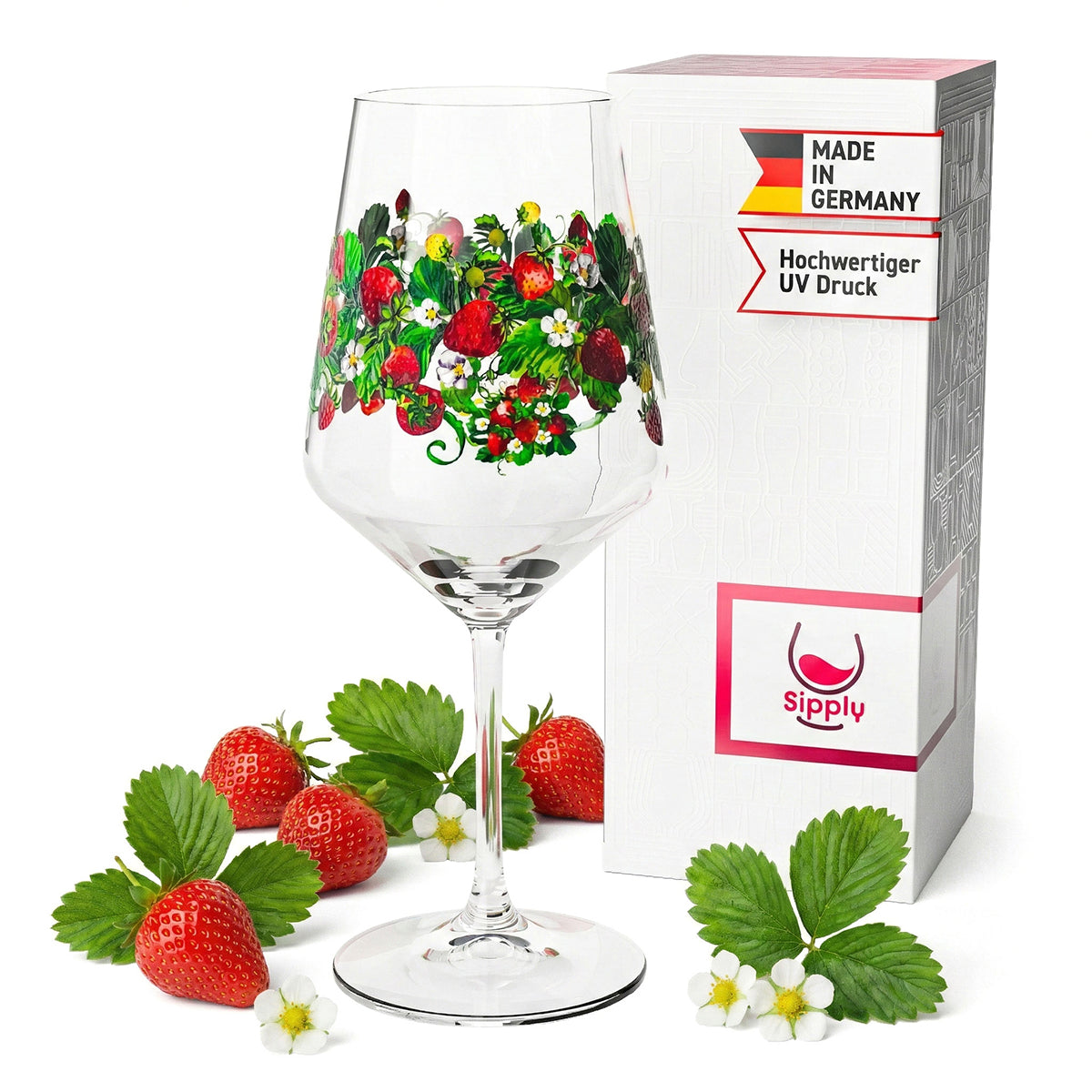 Bicchiere da aperitivo Sipply Summer Vibes con motivo fragole per spritz, cocktail e vino 0,5 l