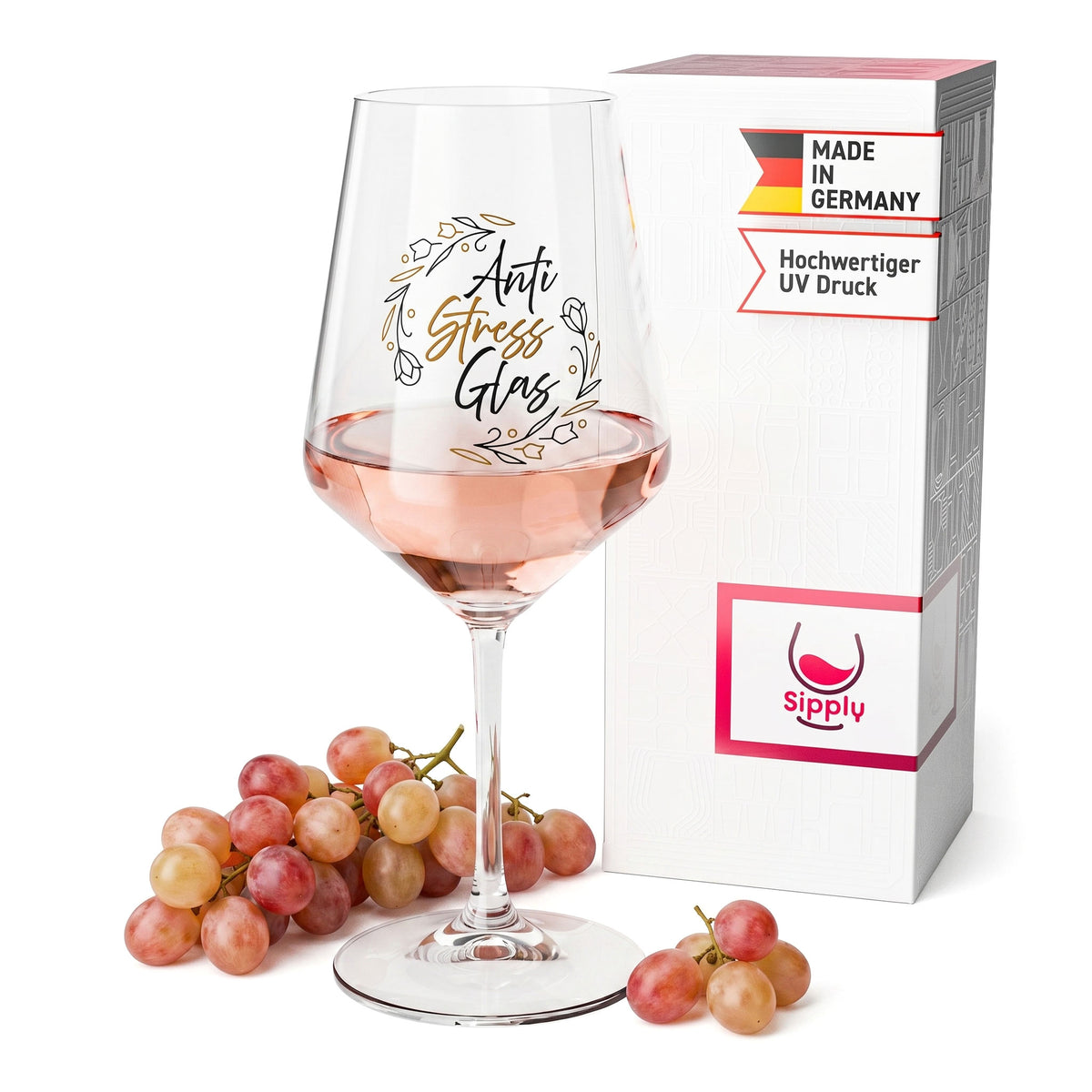 Bicchiere da vino Sipply con frase «Anti Stress», 0,5 l