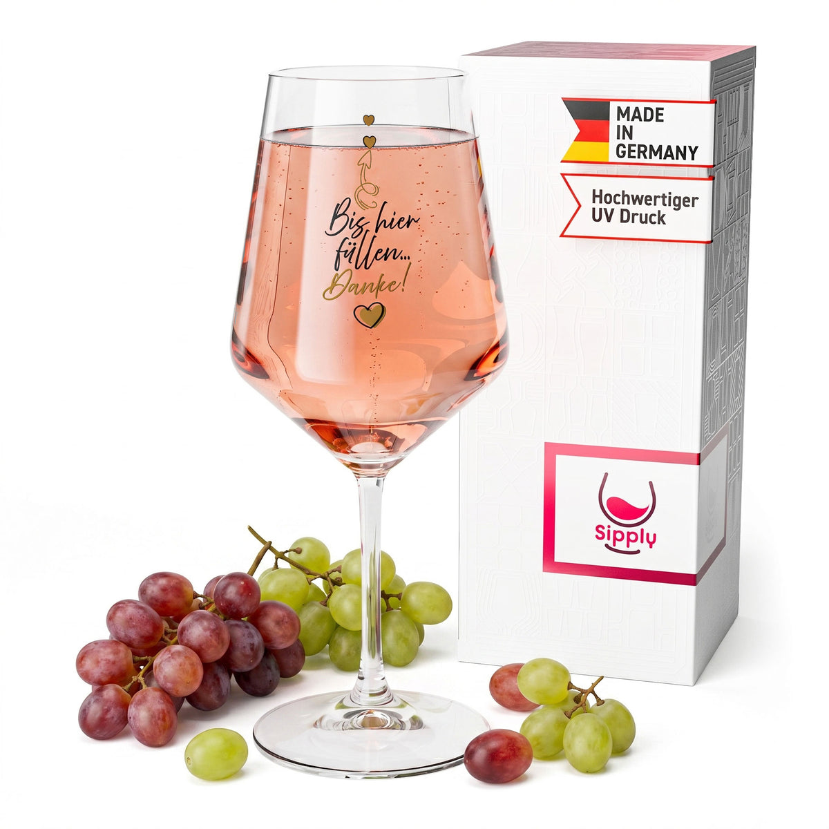 Bicchiere da vino Sipply con scritta «Riempire fino a qui… Grazie!» 0,5 l