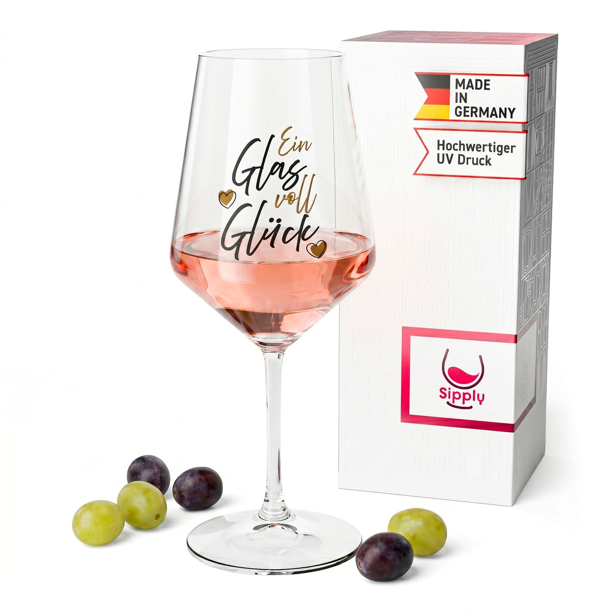 Bicchiere da vino Sipply con la scritta «Un bicchiere pieno di felicità», 0,5 l