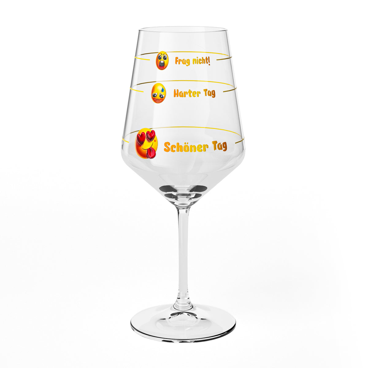 Bicchiere da vino Sipply con la scritta «Non chiedere: giornata dura, giornata bella» e emoji, 0,5 l – Vista 2