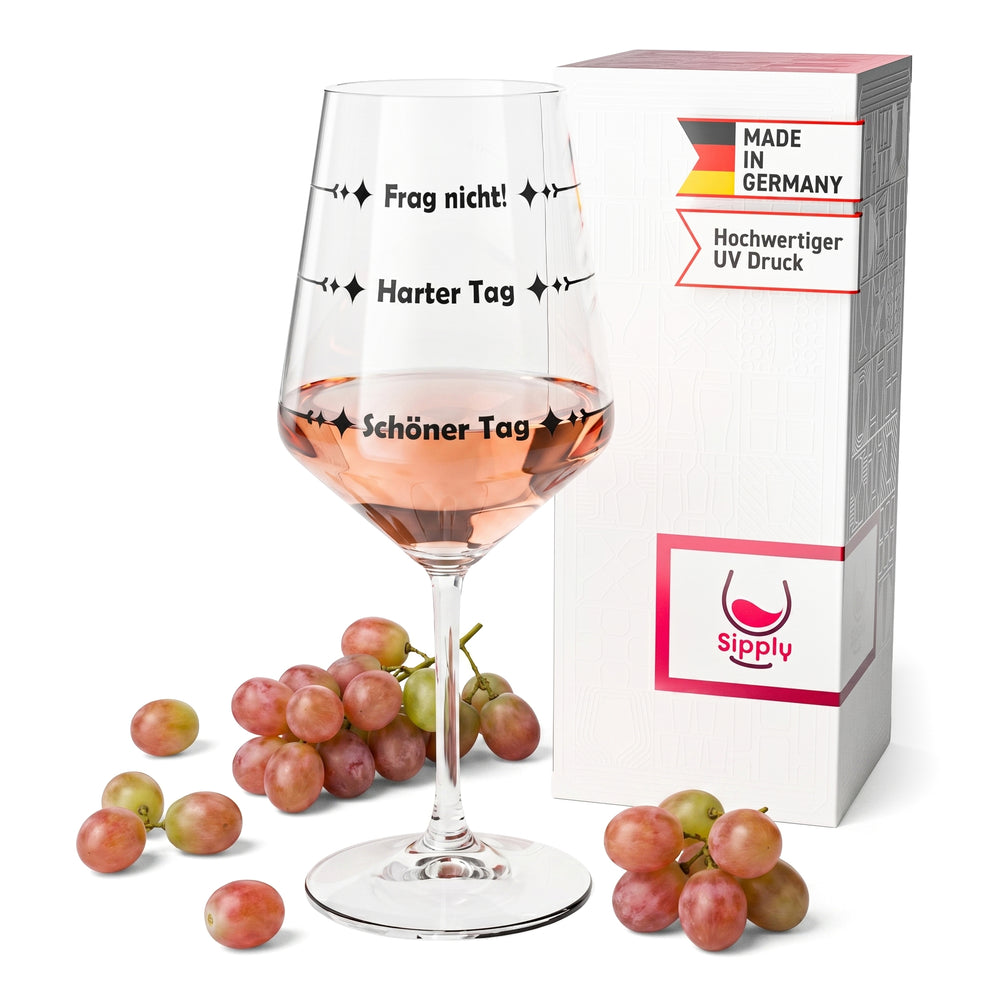 Bicchiere da vino Sipply con scritta «Non chiedere: giornata dura, giornata bella» V1, 0,5 l