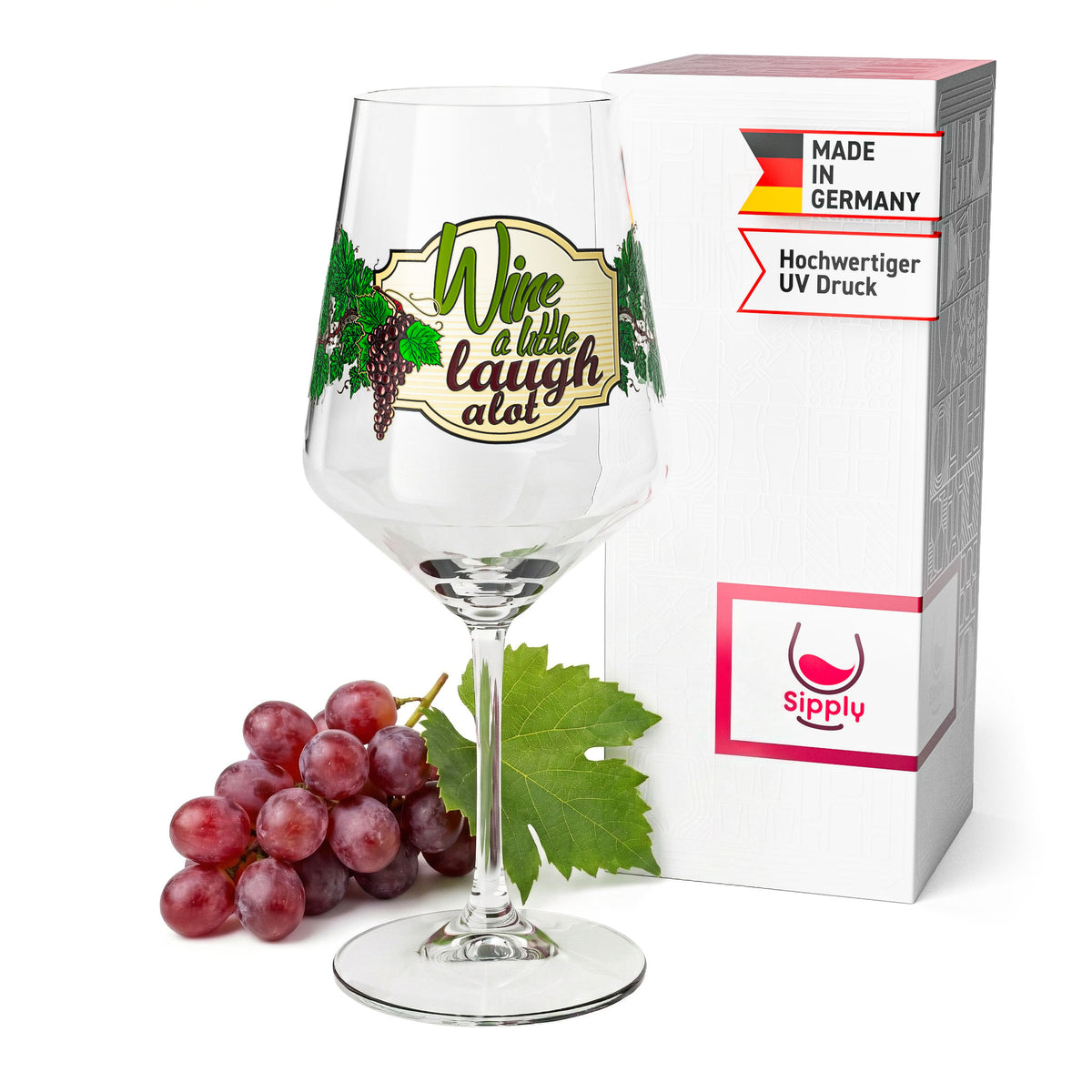 Bicchiere da vino Sipply con scritta Wine a little laugh a lot 0,5 l