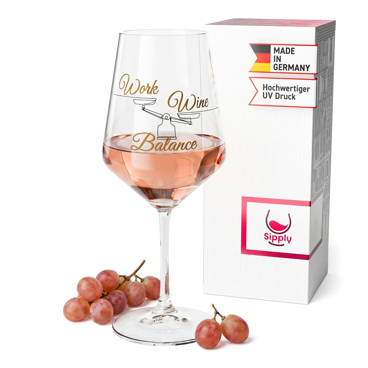 Bicchiere da vino Sipply con la scritta «Work Wine Balance», 0,5 l