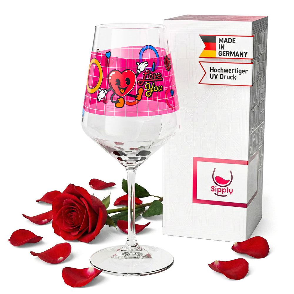 Bicchiere da vino Sipply per San Valentino "I Love You" Cuore Regalo 0,5 l con effetto trasparenza