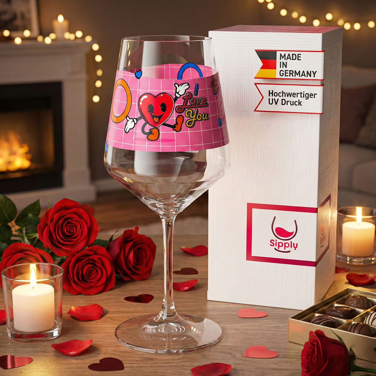Bicchiere da vino Sipply per San Valentino "I Love You" Cuore Regalo 0,5 l – Vista 3