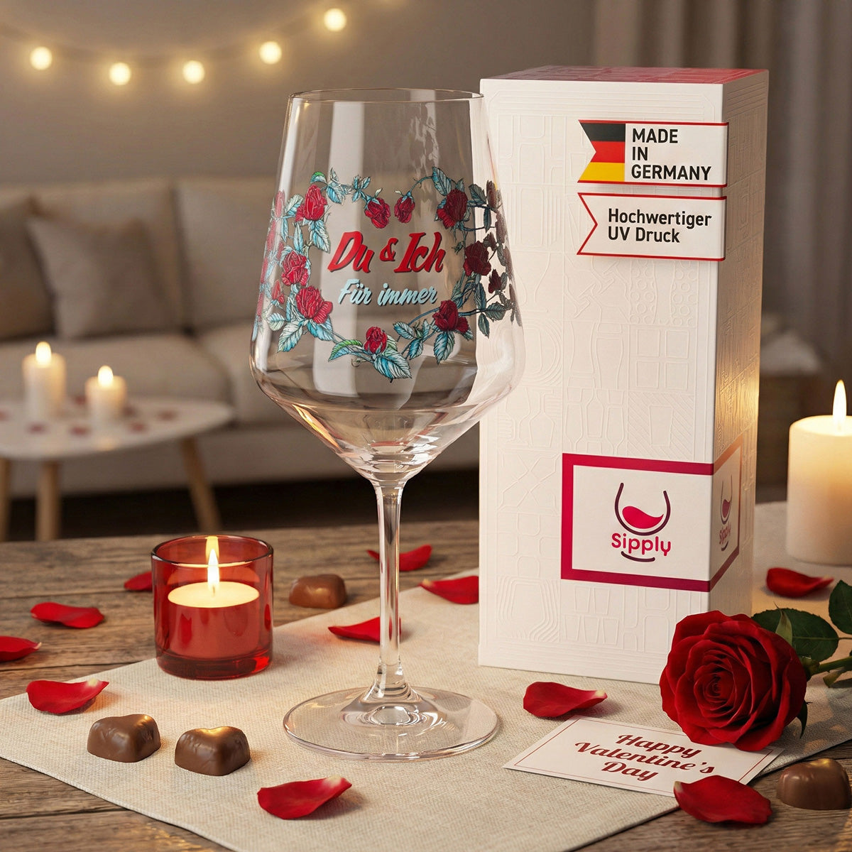 Bicchiere da vino Sipply per San Valentino con motivo a rosario "Tu e io per sempre" 0,5 l – Vista 3