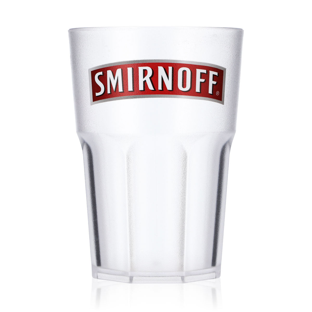 Bicchiere riutilizzabile in plastica Smirnoff Vodka da 0,43 l con logo rosso in rilievo