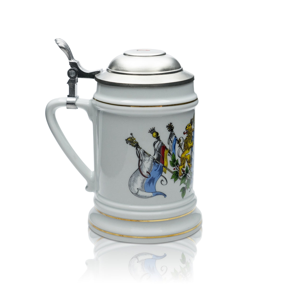 Vaso di terracotta con spatola, boccale da birra da 1 litro, boccale da birra, bicchieri in gres, coperchio in peltro, Monaco di Baviera – Vista 2