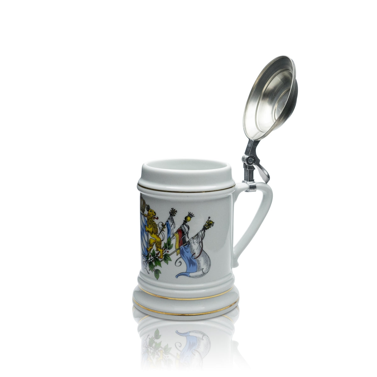 Vaso di terracotta con spatola, boccale da birra da 1 litro, boccale da birra, bicchieri in gres, coperchio in peltro, Monaco di Baviera – Vista 3