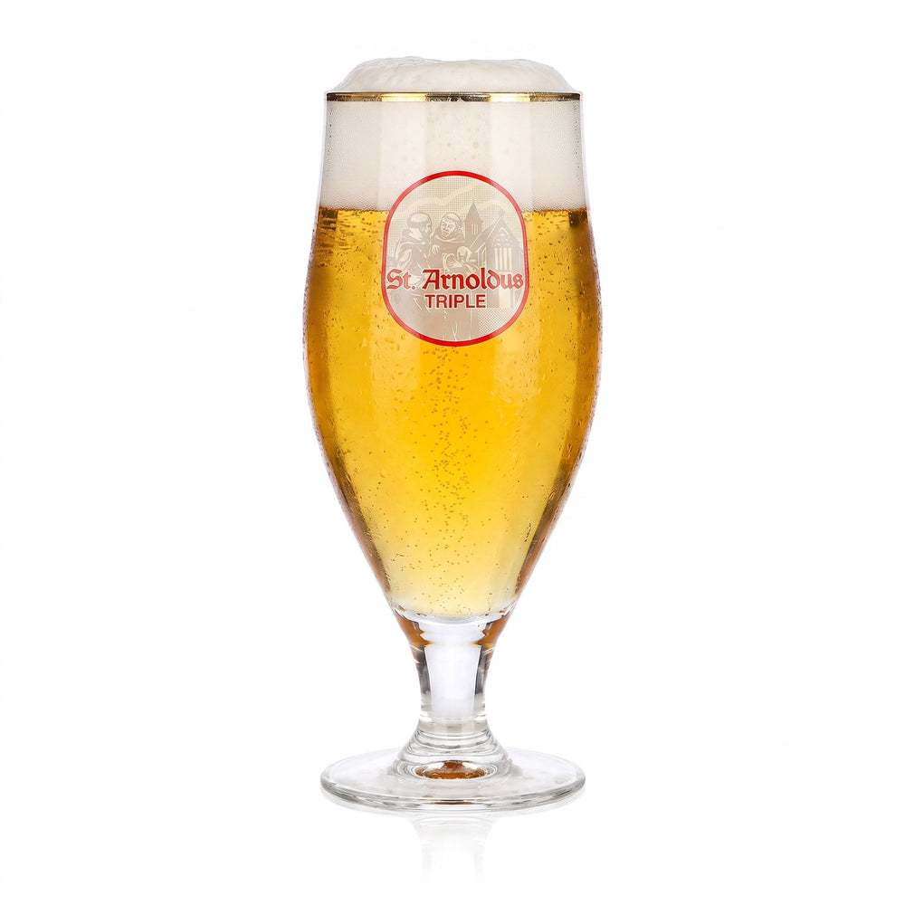 Bicchiere da birra St. Arnoldus da 0,4 l, a forma di tulipano, con bordo triplo dorato