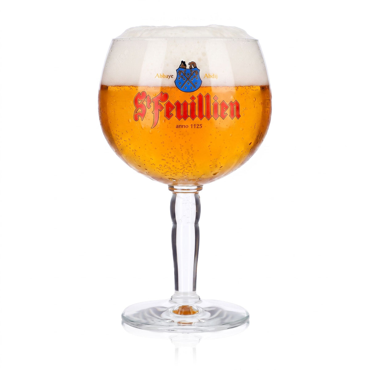 Bicchiere da birra St. Feuillien da 0,33 l, a forma di coppa, in vetro a palloncino, con incisione stilizzata