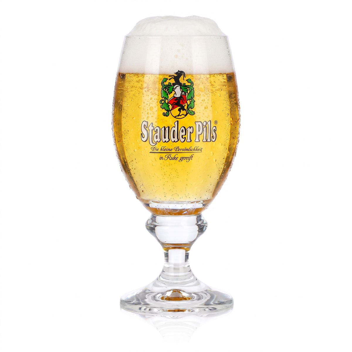 Bicchiere da birra Stauder da 0,2 l, a forma di coppa, con logo Stauder Pils e motivo Rastal