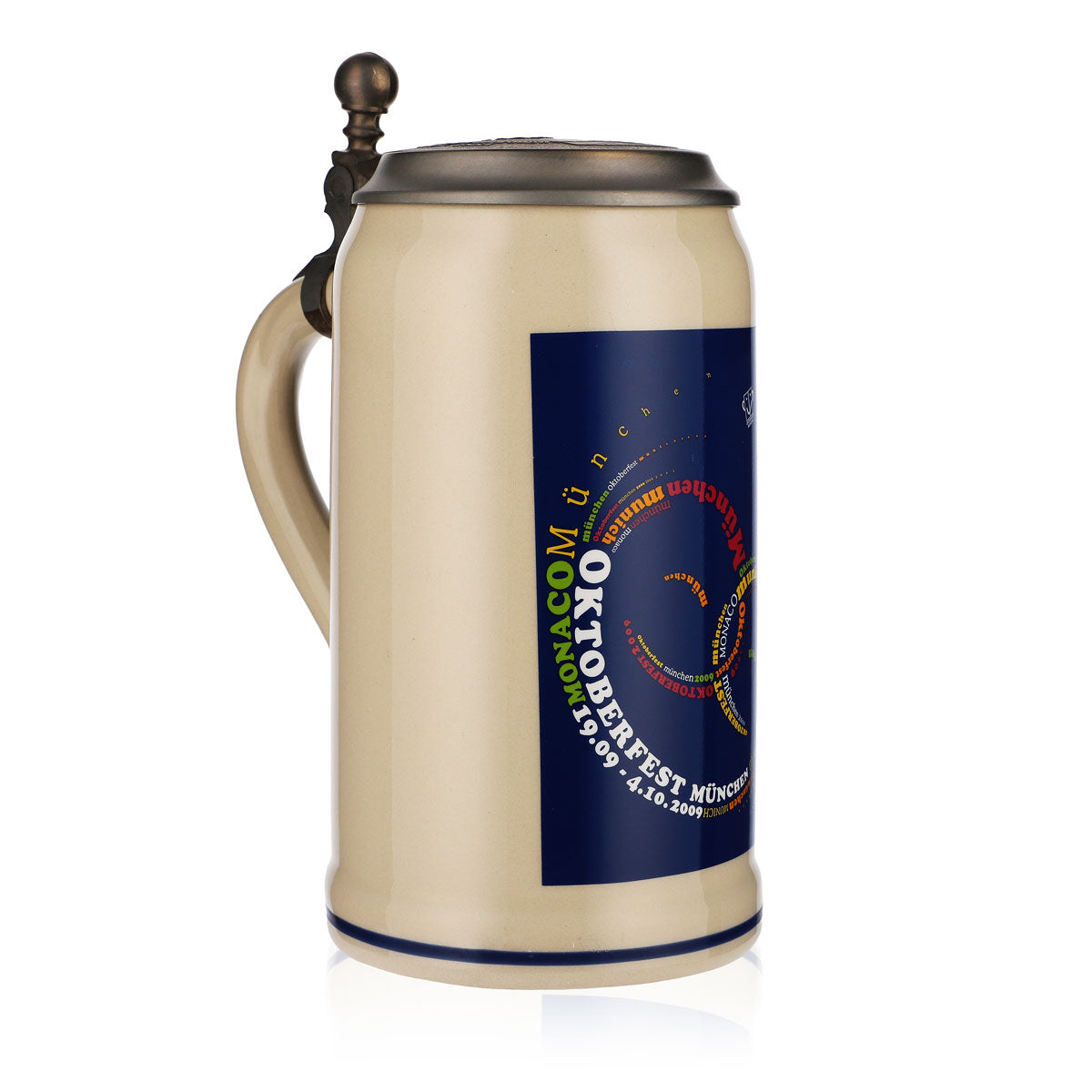 Boccale da birra in ceramica da 1,0 l, brocca di terracotta Oktoberfest Monaco 2009 con coperchio in peltro – Vista 2