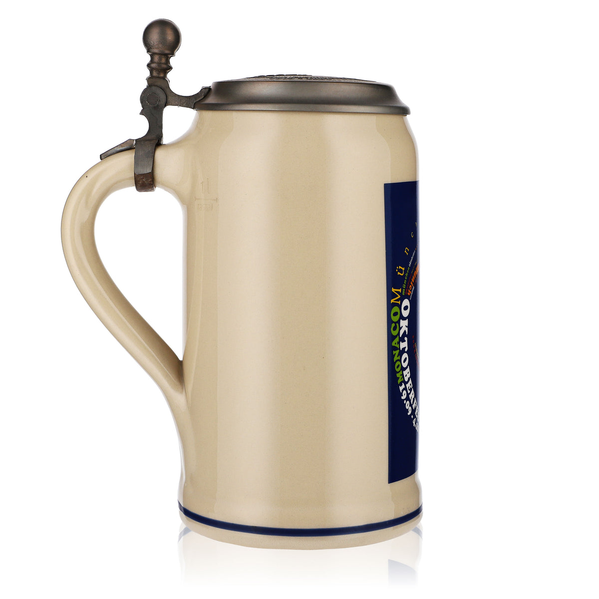 Boccale da birra in ceramica da 1,0 l, brocca di terracotta Oktoberfest Monaco 2009 con coperchio in peltro – Vista 3