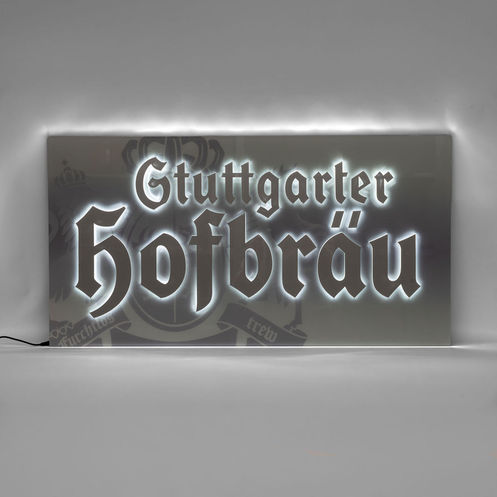 Insegna luminosa a LED Stuttgarter Hofbräu Bier, inclusa alimentazione elettrica, 90x47 cm