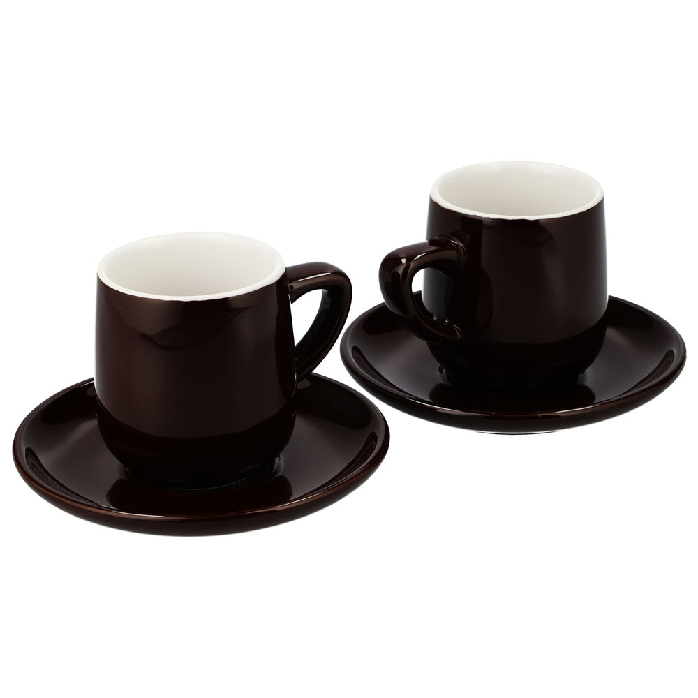 Tchibo Caffè - Set da 2 tazze da espresso in vetro e ceramica con piattini, colore marrone