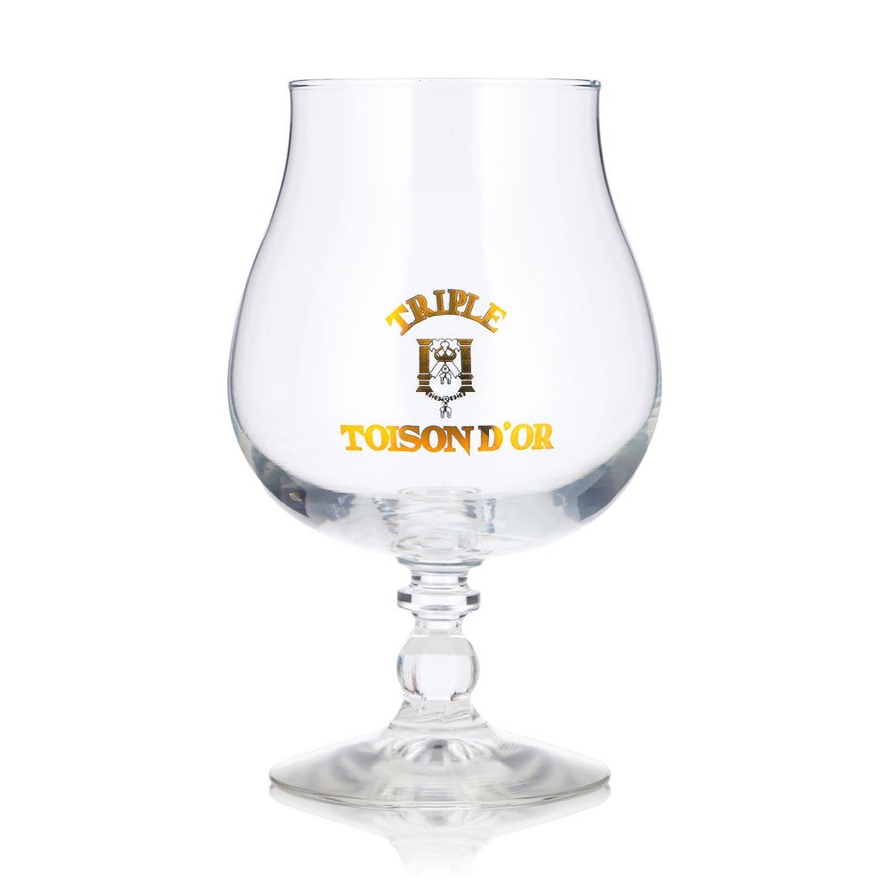 Bicchiere da birra Triple Moine da 0,48 l, a calice, con logo color bronzo, a forma di coppa