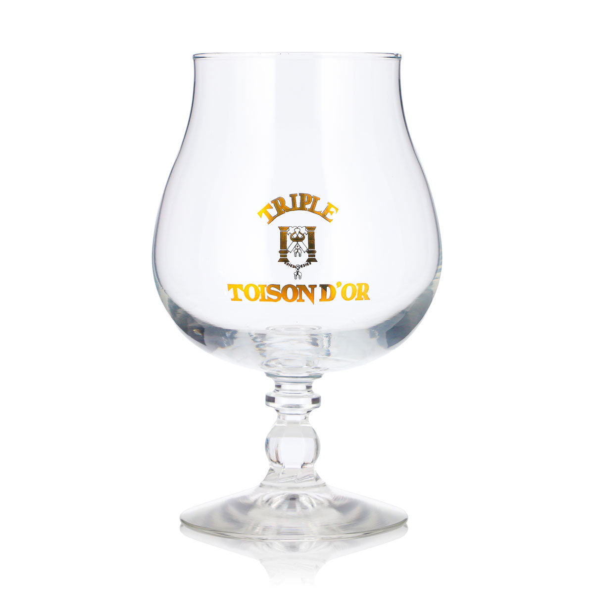 Bicchiere da birra Triple Moine da 0,48 l, a calice, con logo color bronzo, a forma di coppa