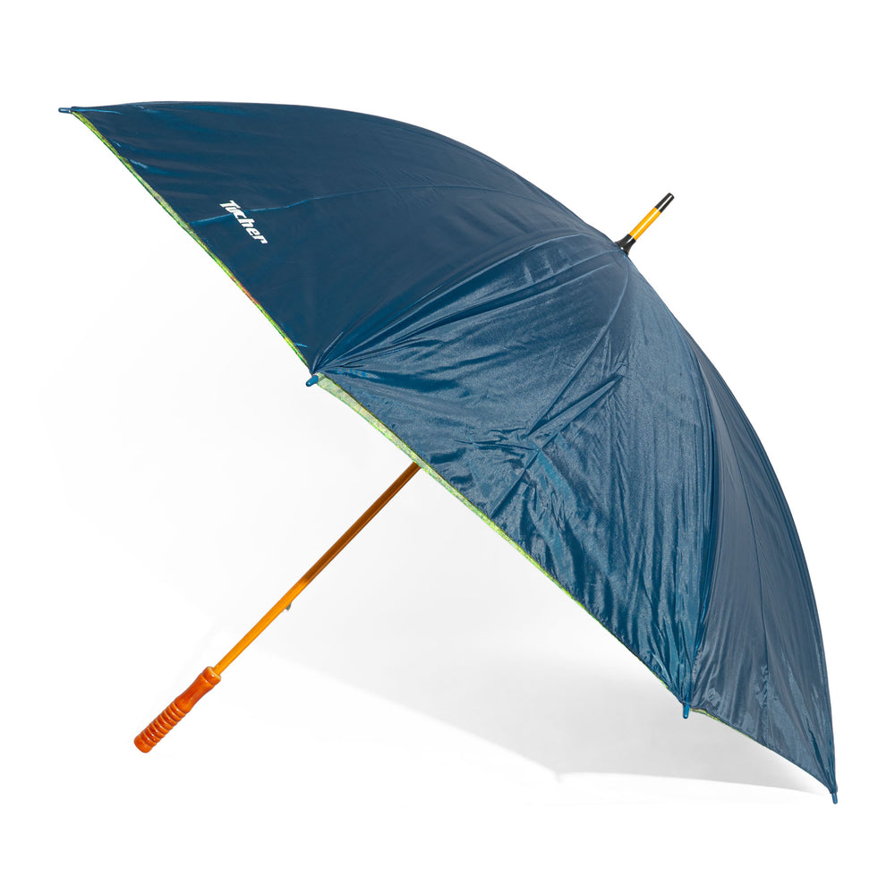 Bicchiere da birra Tucher con manico in legno, esterno blu, interno colorato, apertura 132 cm, poliestere