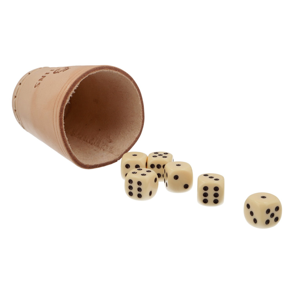 Bicchiere da birra Veltins in pelle Gioco di dadi con 6 dadi – Vista 3