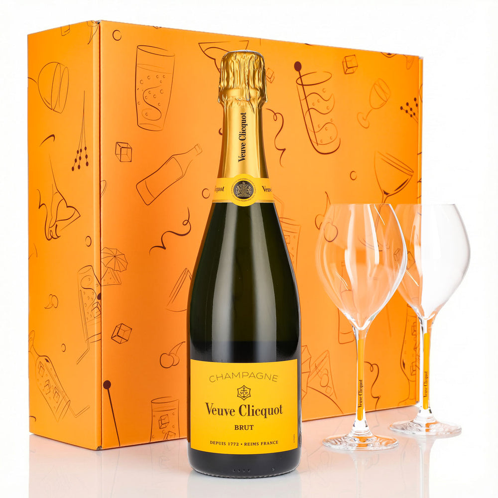 Set regalo Champagne Veuve Clicquot 0,75 l 12,5% + flûte 0,1 l con stelo giallo I Arancione