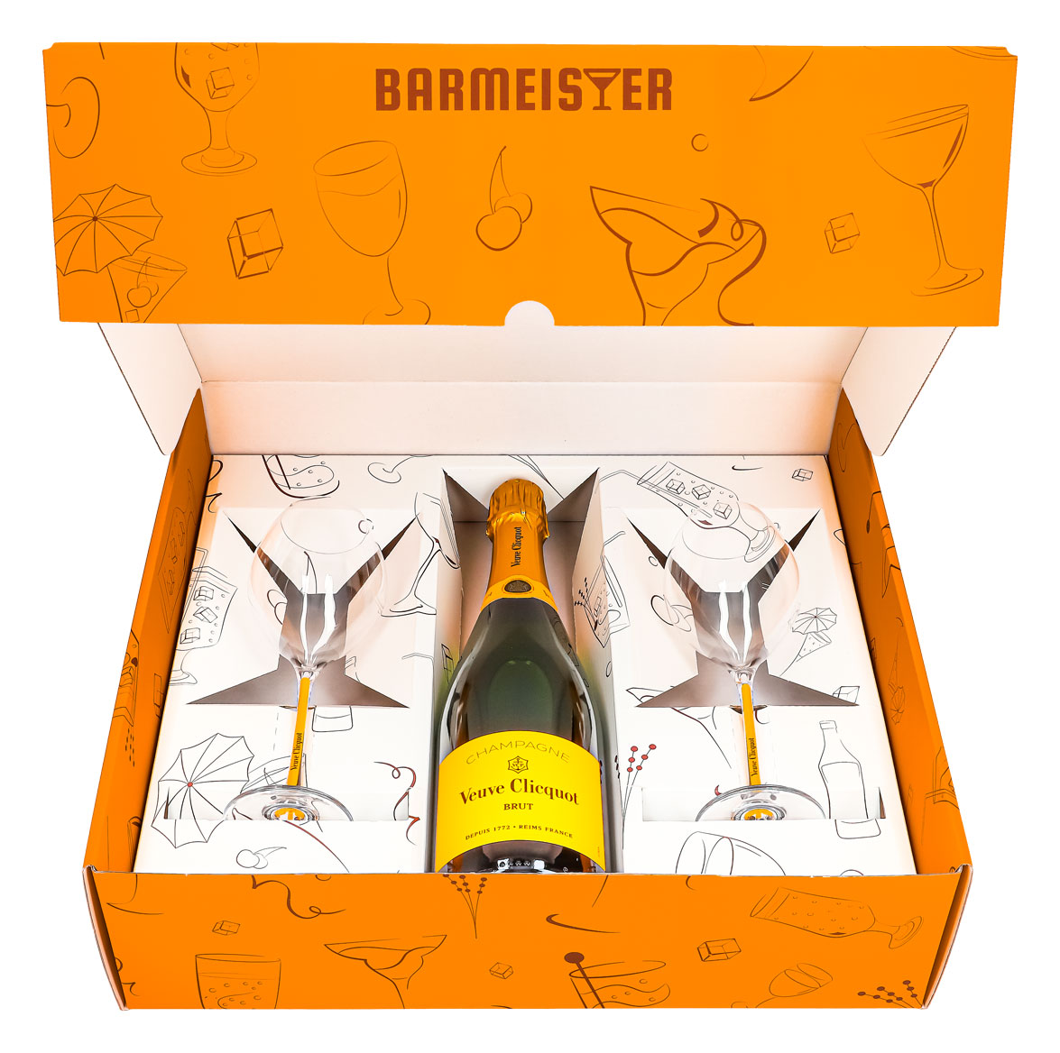 Set regalo Champagne Veuve Clicquot 0,75 l 12,5% + flûte 0,1 l con stelo giallo I Arancione – Vista 2