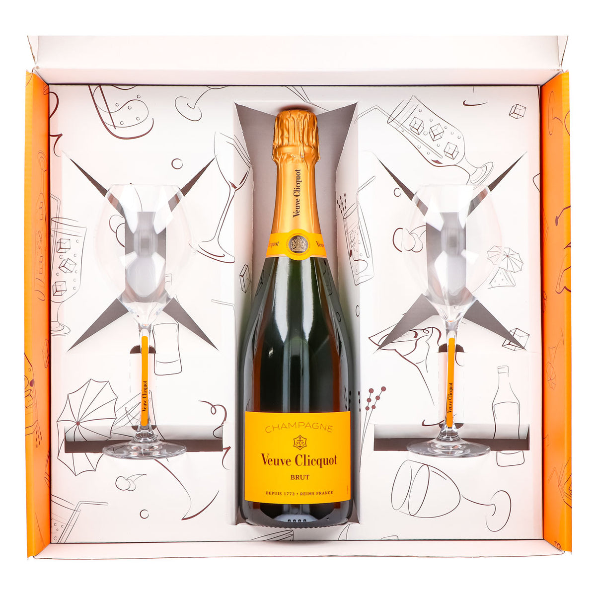Set regalo Champagne Veuve Clicquot 0,75 l 12,5% + flûte 0,1 l con stelo giallo I Arancione – Vista 4