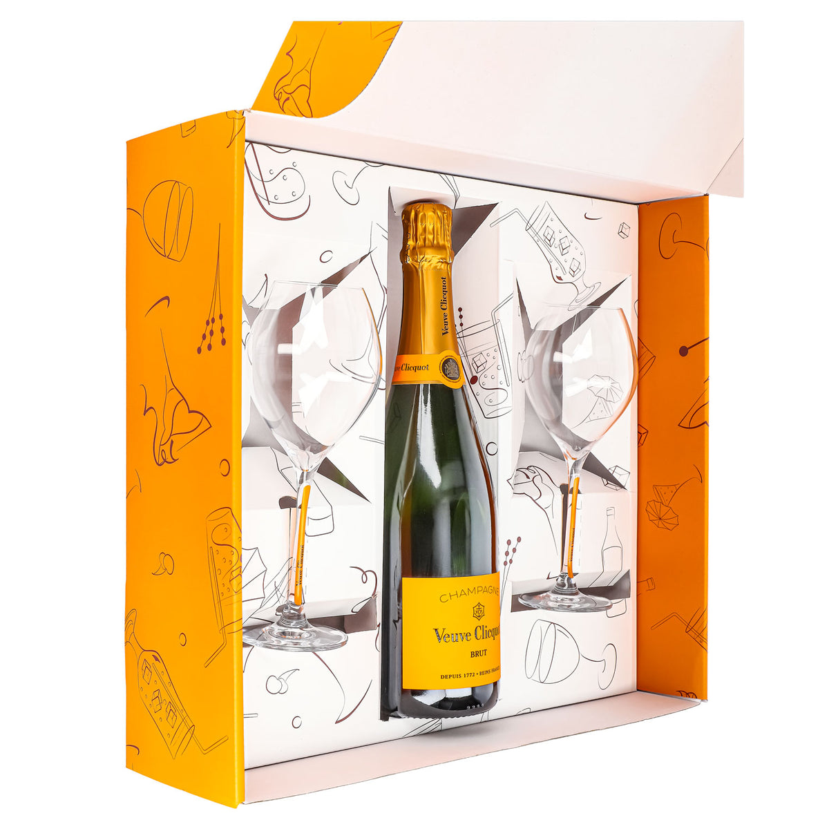 Set regalo Champagne Veuve Clicquot 0,75 l 12,5% + flûte 0,1 l con stelo giallo I Arancione – Vista 5