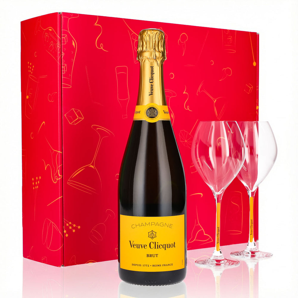 Set regalo champagne Veuve Clicquot 0,75 l 12,5% + flûte 0,1 l con stelo giallo I Rosa