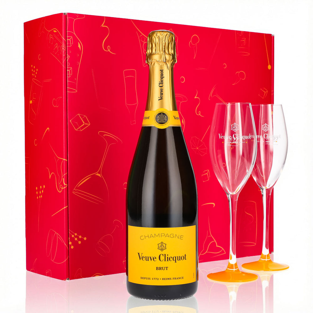 Set regalo champagne Veuve Clicquot 0,75 l 12,5% + flûte 0,1 l con base gialla I Rosa