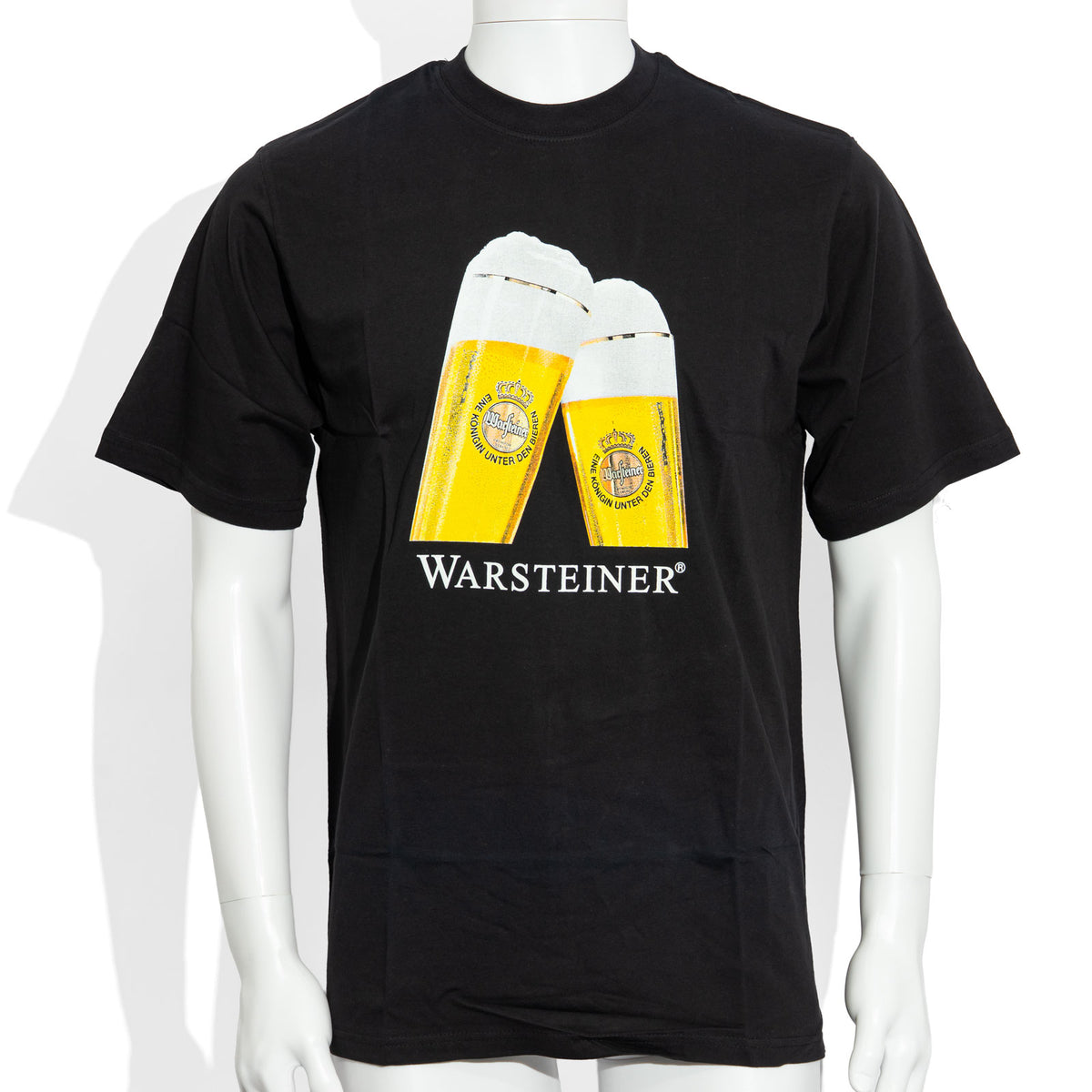 Maglietta in cotone nera con motivo “Warsteiner Bier Glas New Collection”, taglia M