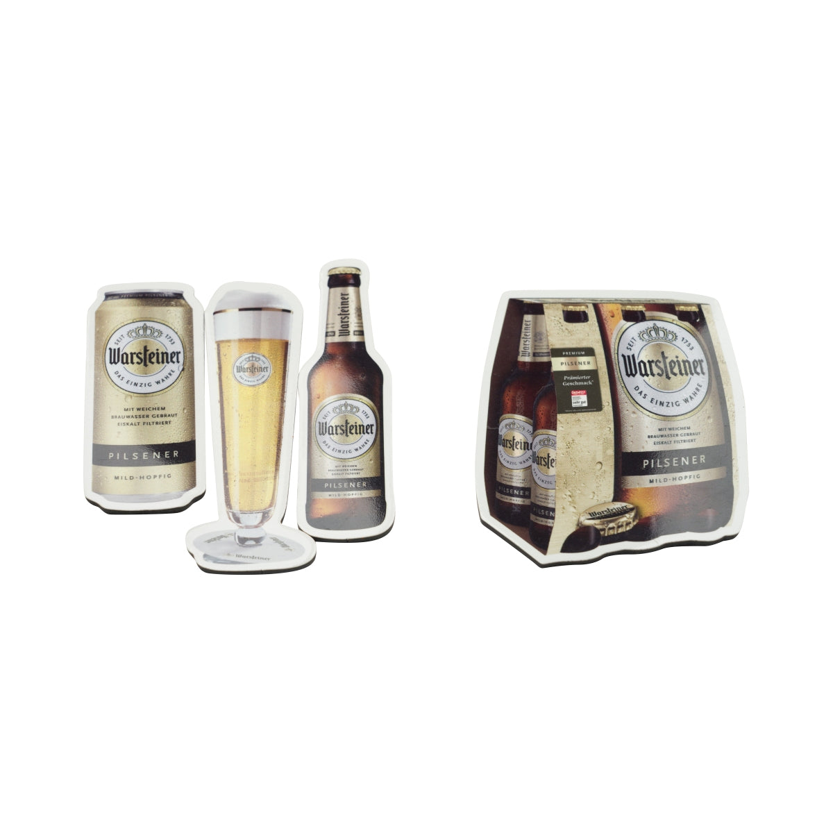 Set di 4 magneti da frigo Warsteiner Bier, souvenir, lavagnetta da bar