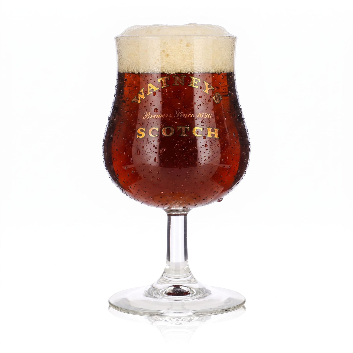 Bicchiere da birra Watney da 0,25 l, bicchieri a coppa, bicchieri con stelo, Brewers Since 1636 SCOTCH