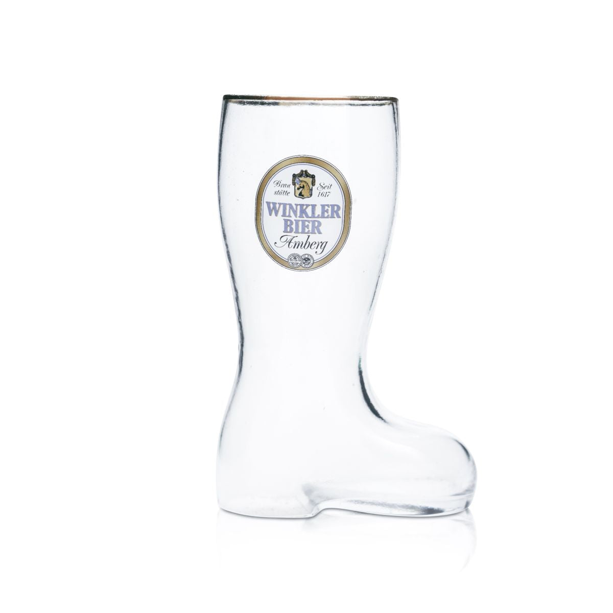 Bicchiere da birra Winkler Amberg 0,35 l con bordo dorato e stivale Birrificio Collezionisti Appassionati