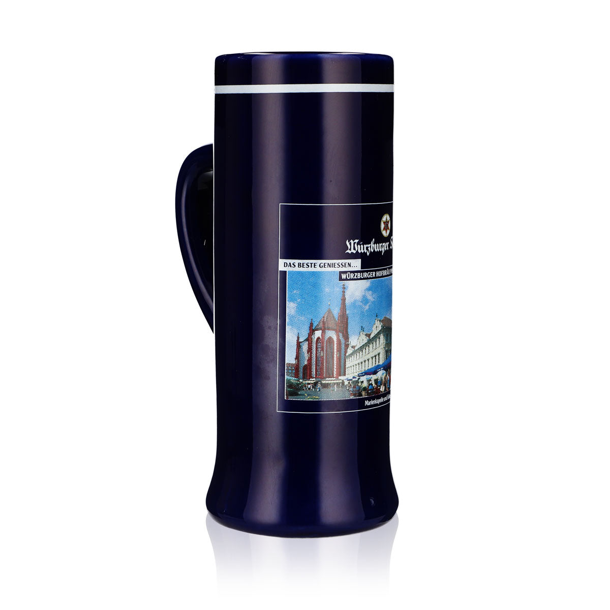 Bicchiere da birra Würzburger Hofbräu in gres Seidel 0,55 l, blu con schiuma – Vista 2