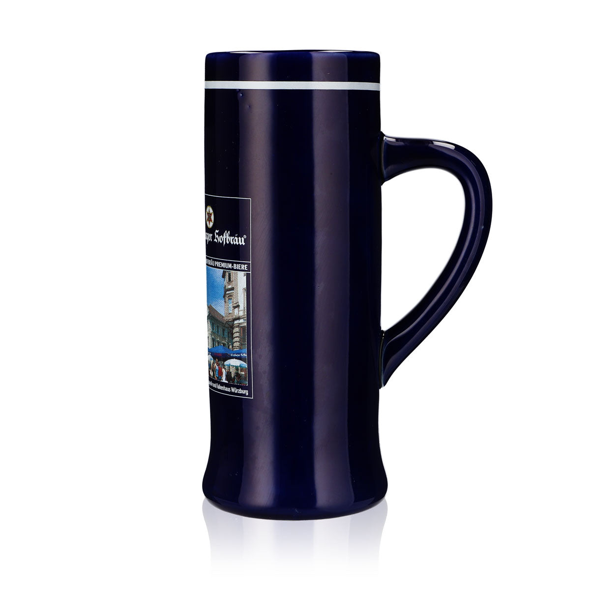 Bicchiere da birra Würzburger Hofbräu in gres Seidel 0,55 l, blu con schiuma – Vista 5